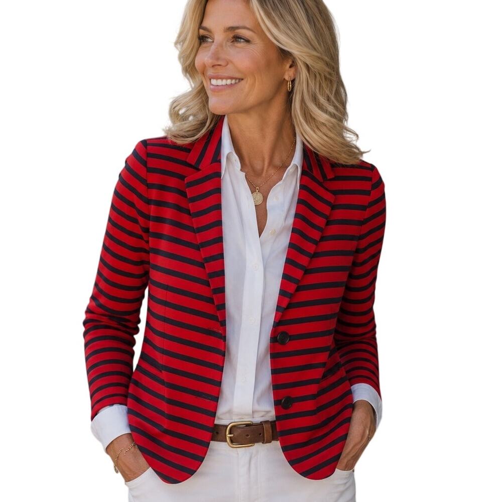 Gap Academy Blazer Womens Size 6 Tall Red Striped Elbow Patches Career Preppy